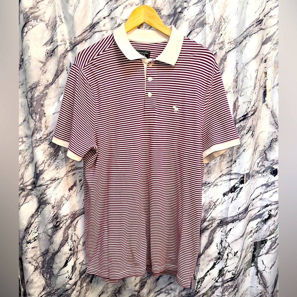 Y2K Abercrombie & Fitch purple and White Striped Polo shirt 2XL